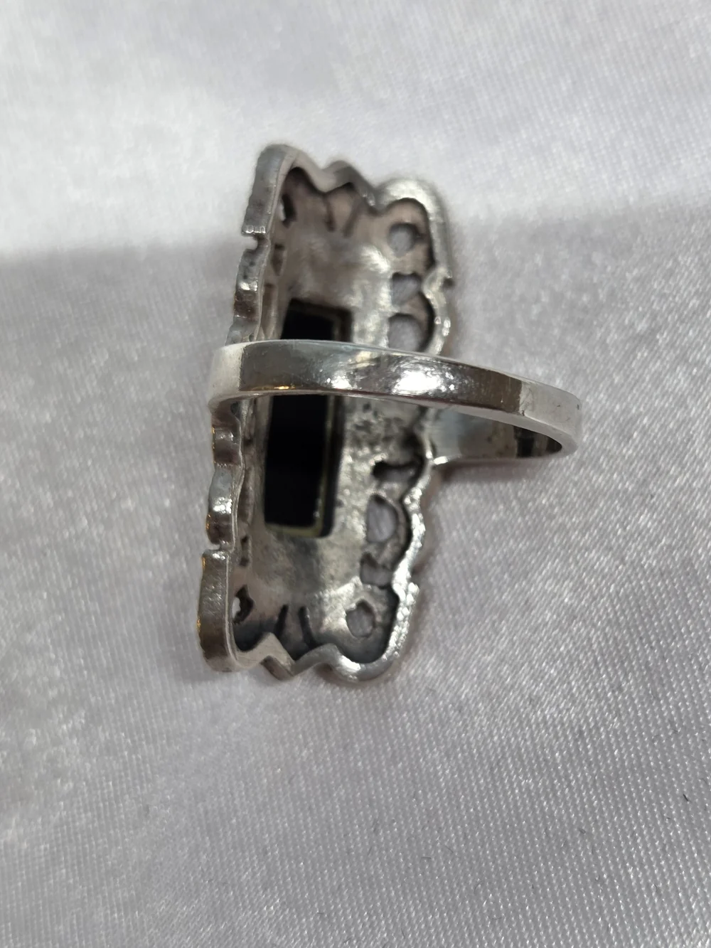 Vintage Black Onyx Marcasite Filigree Statement Ring